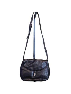 Vintage Leather Co. Liz Claiborne Black Leather Shoulder Bag With Silver Hardwar